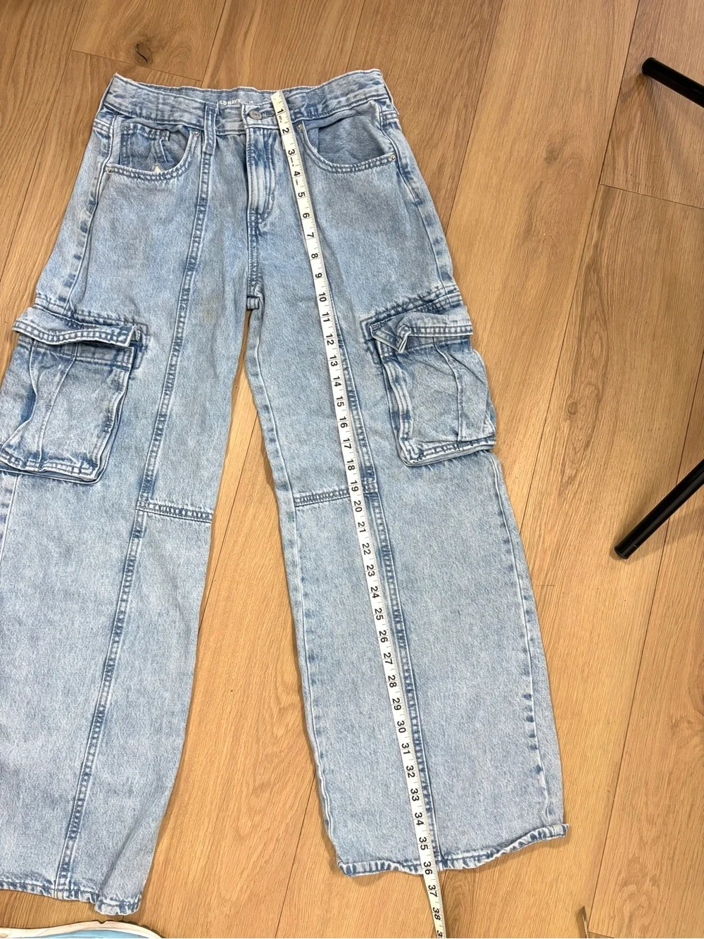 Old Navy Girls 14 High Rise Baggy Cargo Jeans Light Wash Wide Leg Y2K
